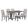 TREXM 6-Piece Farmhouse Dining Table Set, Rectangular Trestle Table and 4 Upholstered Chairs & Bench for Dining Room (Antique Gray)