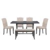 TREXM 6-Piece Farmhouse Dining Table Set, Rectangular Trestle Table and 4 Upholstered Chairs & Bench for Dining Room (Antique Gray)