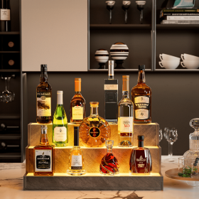 LED Lighted Liquor Bottle Display Shelf, 20 Inch Bar Display Shelf, DIY Illuminated Bottle Shelf with App & Remote Control, 2 Step Freestanding Holdin (Color: as Pic)